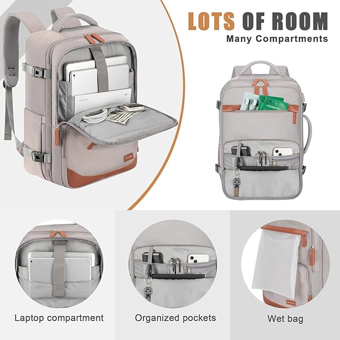 50L Travel Backpack with USB Charging Port, Water-Resistant Carry On Backpack for Men Women, Business Laptop Backpack for Trips & Commutes, Fits 18 Inch Laptop