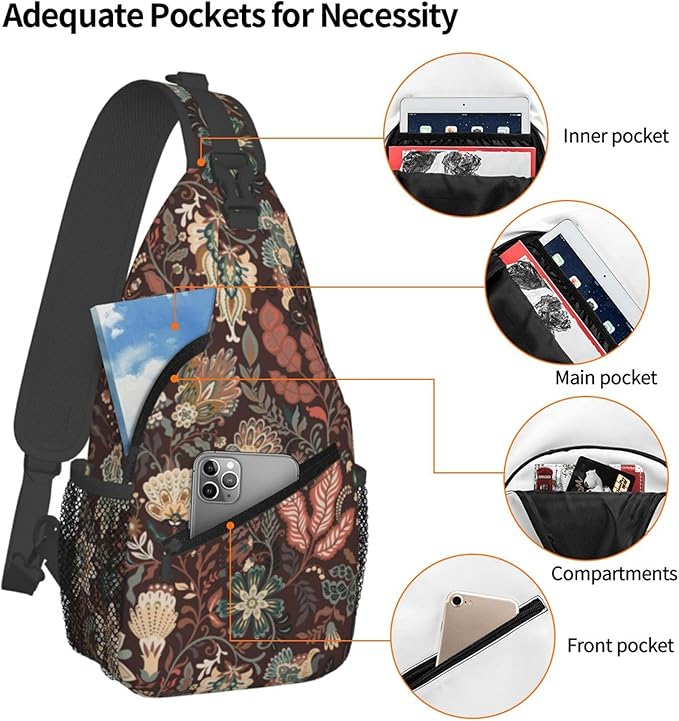 Botanical Mushroom Sling Backpack Crossbody Bag Casual Chest Bags Travel Hiking Daypack Shoulder Bag for Women Men
