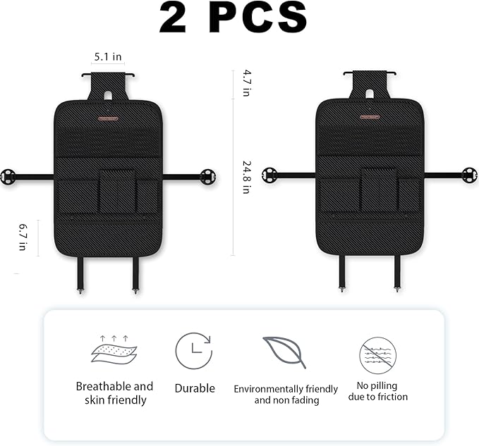 Car Seat Organizers,Multi-functional Back Seat Protectors, Storage Pouches, and Tray Holders (for Cars, Kids, Seat Back and Rear Seats) (Carbon Fiber, 2 Pcs)