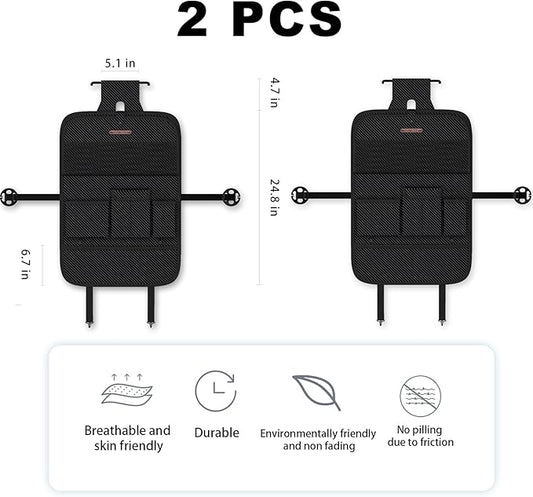 Car Seat Organizers,Multi-functional Back Seat Protectors, Storage Pouches, and Tray Holders (for Cars, Kids, Seat Back and Rear Seats) (Carbon Fiber, 2 Pcs)