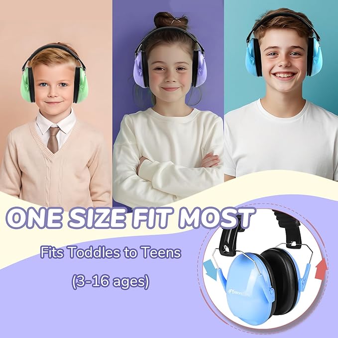 MelonArt Kids Ear Protection Earmuffs 3 Pack Noise Cancelling Headphones for Kids 27dB Toddler Soundproof Headphones Noise Reduction for Autism Sensory Shooting (Blue & Purple & Green)