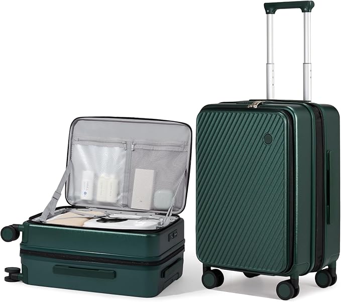 mixi 20 Inch Expandable Carry On Luggage PC Hard Shell Suitcase Top Opening Rolling Travel Suitcases with Spinner Wheels & TSA Lock, Blackish Green