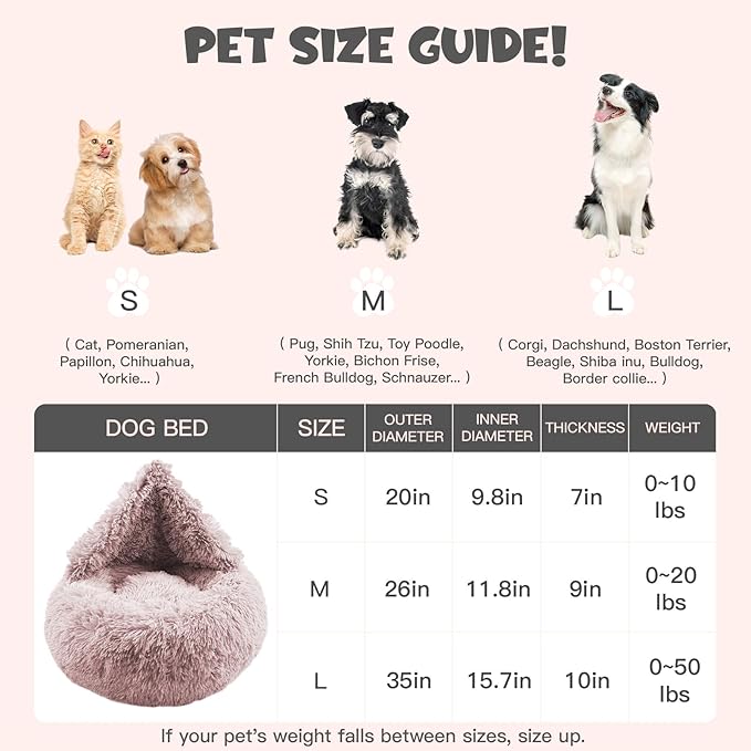 Himax Dog Beds for Large Dogs, Donut Dogs Beds with Blanket Attached, Calming Dog Bed Washable (20"/26"/35") Beige