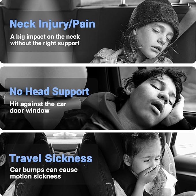 Car Headrest Pillow,Thickened Memory Foam Road Pal Headrest,Neck Support Pillow,180° Adjustable,Travel Car Sleeping,Prevent Cervical Sprain Spine,Suitable for Kids and Adults