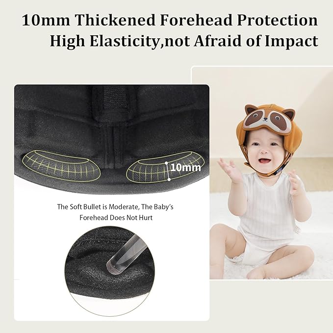 MAMBOBABY Baby Safety Helmet for Crawling and Walking for 6-24 Months Infant Head Protection - Soft and Adjustable - Lightweight and Comfortable Baby Head Guard-Raccoon