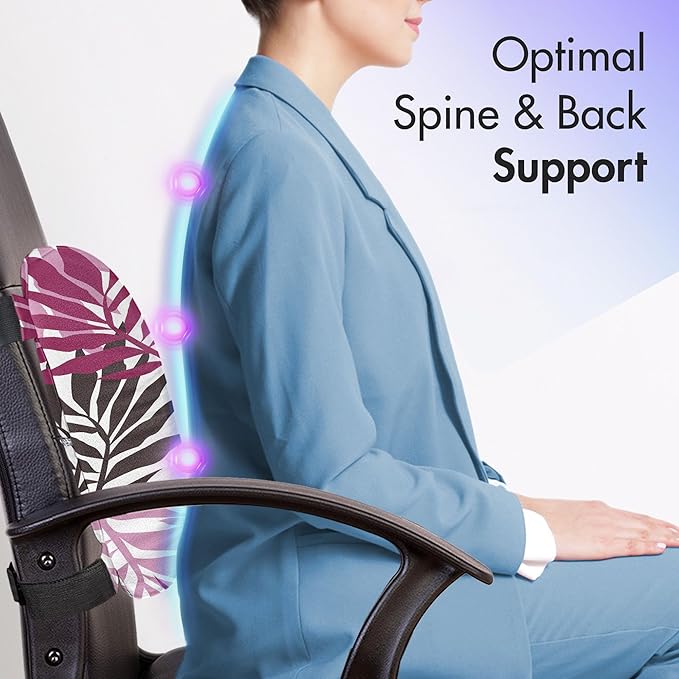 Ambesonne Exotic Lumbar Pillow, Tropical Rain Forest Jungle Leaves Forest Hawaiian Beach Theme Print, Soft Back Cushion for Office Chairs with Adjustable Straps, 14" x 13", Seal Brown Pale Pink