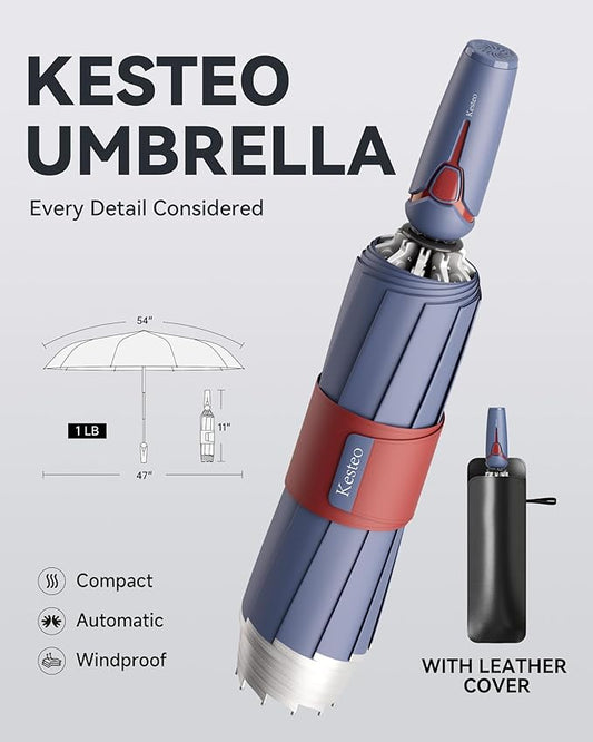 Windproof Travel Umbrella for Rain, Withstand 85MPH Winds, 54 Inch Automatic Reverse Fold Umbrellas Easy Auto Open Close, Portable Compact Umbrella Includes Cover Bag, Perfect for Travel, Car, Commute, Women Men, Backpack