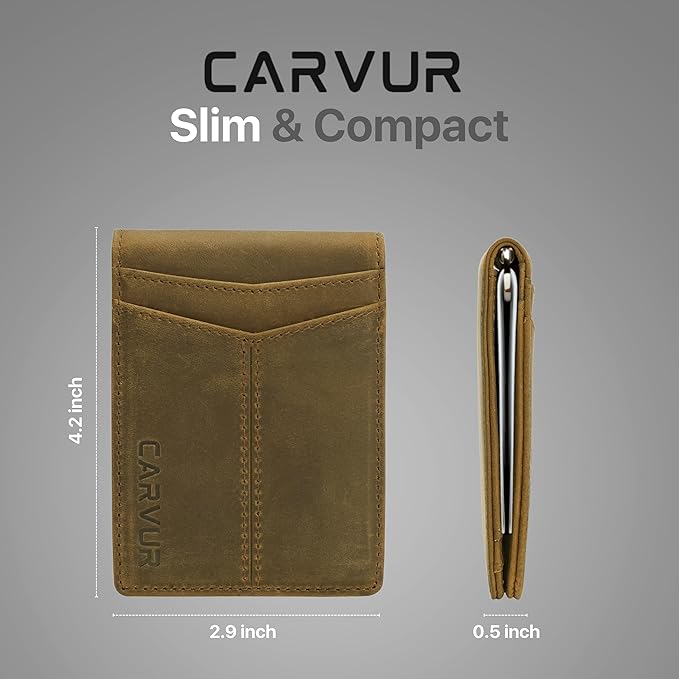 Slim Bifold RFID Blocking Full Grain Genuine Leather Front Pocket Minimalist Thin Wallet with Money Clip for Men - (SB20)