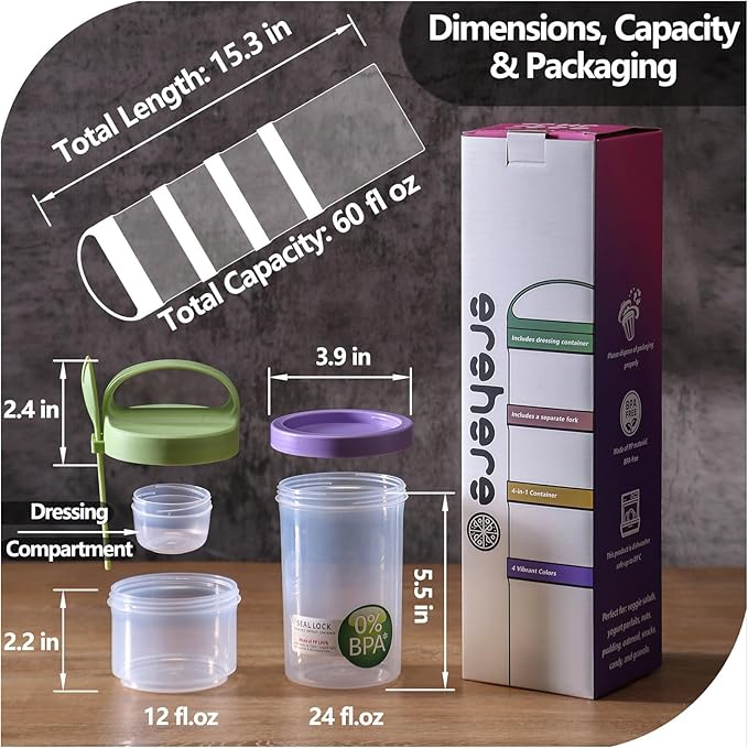 Portable & Airtight Food Storage Containers | 4-Piece Stackable Jars with Twist-Lock Lids | 60 oz Leak-Proof BPA-Free Jars for Snacks, Formula & Powder