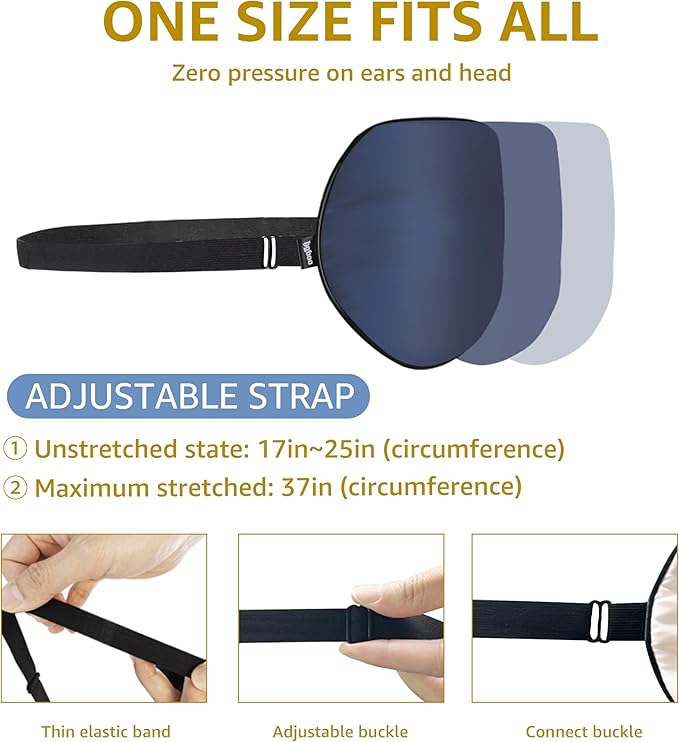 Luxury Pure Silk Sleep Mask | 100% Natural Mulberry Silk | Double-Sided Softness | Adjustable Strap & Full Light Blocking | Perfect for Travel, Office Naps & Nighttime Sleep (Navy Blue)