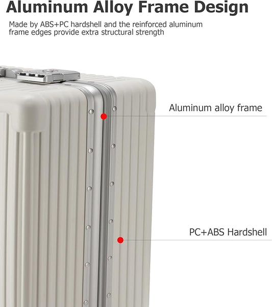 feilario 24in Aluminium Frame PC Hard Shell Spinner Wheels Luggage, Built-In TSA lock Carry on Suitcase, with Cup Holder, USB Port, Phone Holder