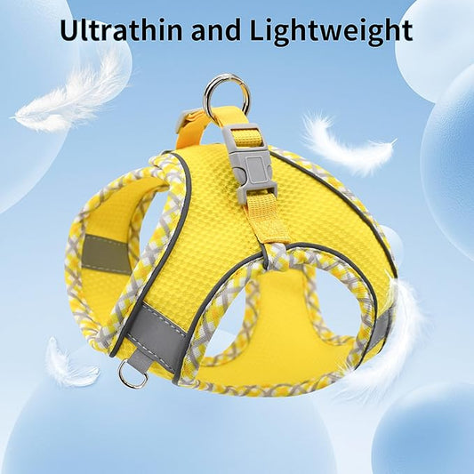 AIITLE Tiny Dog Harness - Lightweight Mesh Step-in Vest for Puppy, Reflective & Escape-Proof Design with High-Stick Magic Tape - Indoor/Outdoor Use for Chihuahua, Maltese, Shih Tzu(Yellow, XXXS)