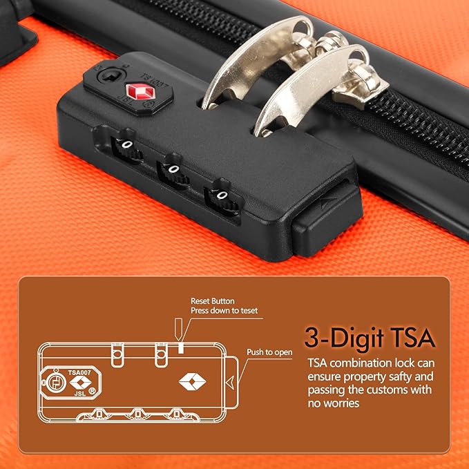 AnyZip Luggage PC ABS Hardside Lightweight Suitcase with 4 Universal Wheels TSA Lock Carry-On 20 Inch Orange