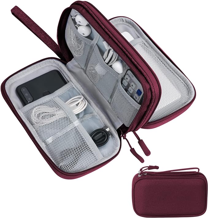 Skycase Electronic Organizer Travel Case - Waterproof Travel Cord Pouches for Organization, Cable Organizer, All-in-One Double Layers Storage Bag for Accessories, Charger, Cable, Wine Red