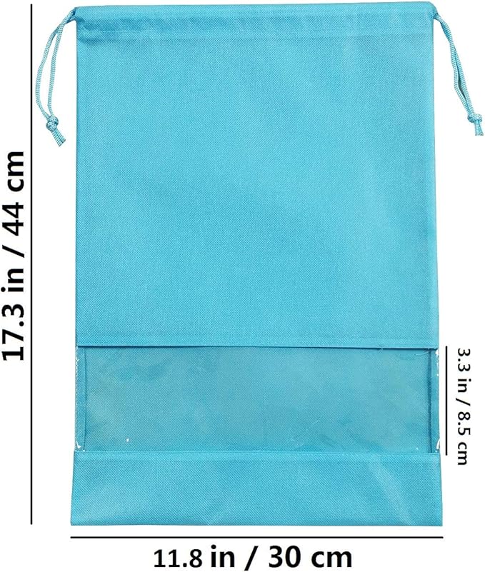8 PCS 11.8"x17.3" Non-Woven Dustproof Drawstring Bag Travel Shoe Bags Dust Cover Pouch Bag Storage with Visual Window for Handbags Purses Shoes (Blue)