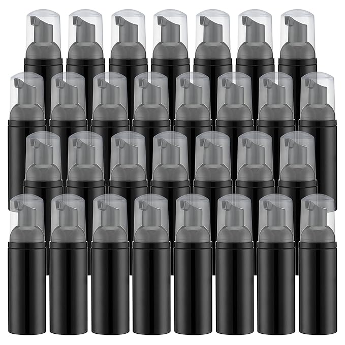 2oz Foam Pump Bottle (30PCS) Empty Travel Foaming Dispenser for Hand Soap, Lash Cleanser, Shampoo (60ml, Black