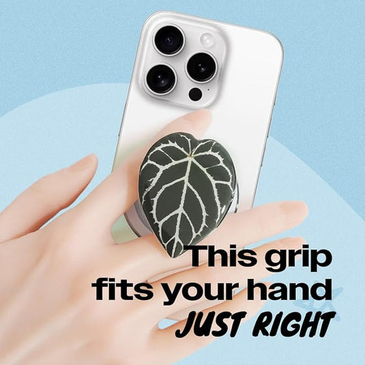 OnTheGrip Compatible with Magsafe Magnetic Cute Acrylic Tropical Leaf Design Collapsible Mobile Phone Grip Stand Holder for Smartphone Tablet Cell Phone Accessory (Crystallinum Dark)