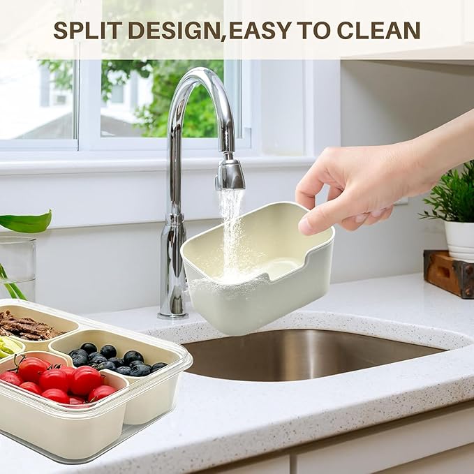 Snackle Box Container, Upgrade Dishwasher,Safe Snack Box for Adult Kids, 4 compartments Plastic Divided Serving Tray with Lid and Handle for Candy, Fruits, Snacks, Nuts,Small,2 Pack