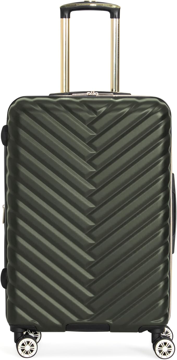 Kenneth Cole REACTION Madison Square Lightweight Hardside Chevron Expandable Spinner Luggage, Olive, 24-Inch Checked