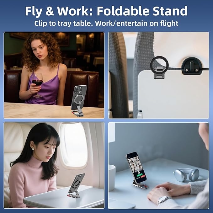 Magnetic Phone Mount for MagSafe, Maglock Tripod Adapter Magnet Golf Gym Workout Stand Metal Carabiner Dual Holder with 1/4 Screw Hole, for iPhone 16 15 14 13 12 Series Foldable Portable Accessories