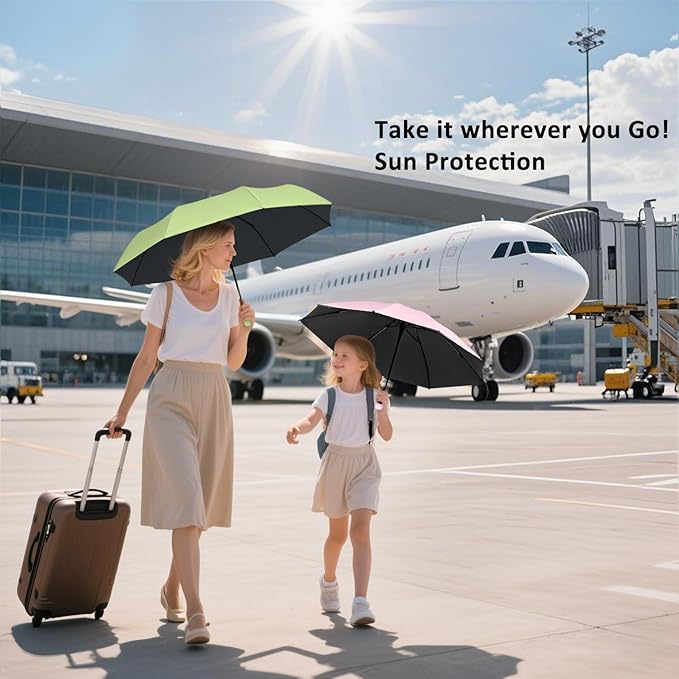 BAODINI Travel Essentials Mini Umbrella for Purse With Case Small Compact UV Sun Protection Lightweight Tiny Pocket Manual Open Close Umbrella for Women Kids and Men Fit Purse Backpack