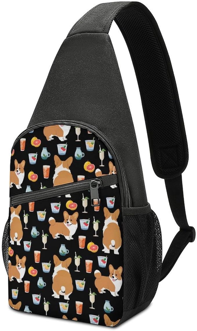 SWEET TANG Cute Sling Shoulder Backpacks Shiba Inu Black Print Dog And Beverage Bags Chest Sack, Anti Theft Crossbody Rucksack for Hiking Traveling Sports, Multipurpose Daypacks for Men Women