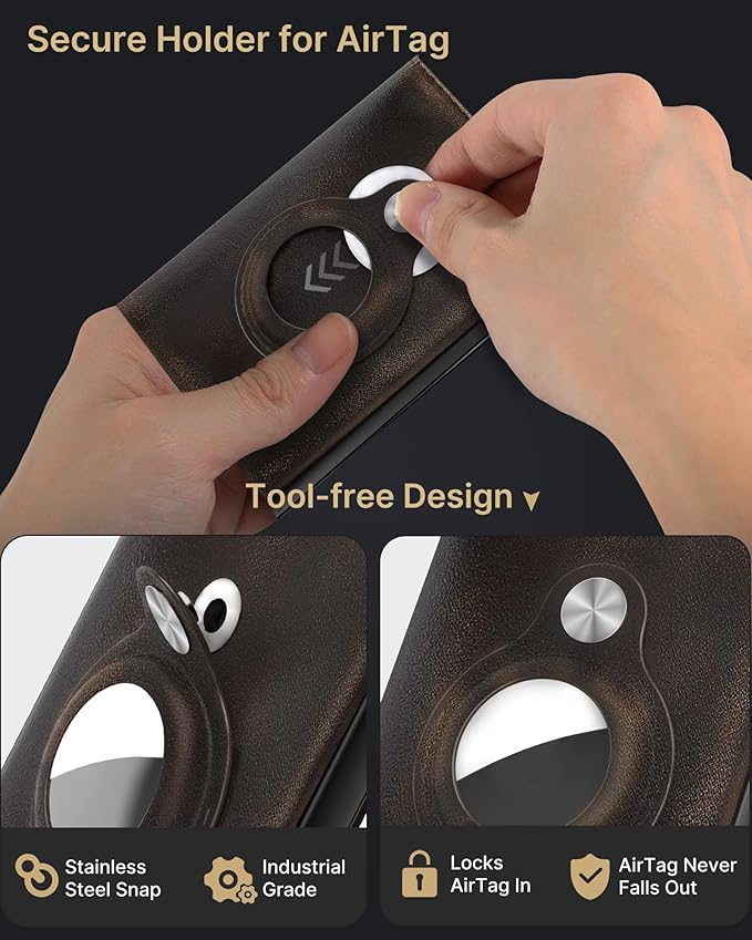 typecase Mens Wallet Card Holder for AirTag: Leather Smart Wallet for Men Compatible with Apple Air Tag, RFID Blocking, Slim, Minimalist - 9-14 Card Capacity | ID Window | Cash Slot (Burnished Black)