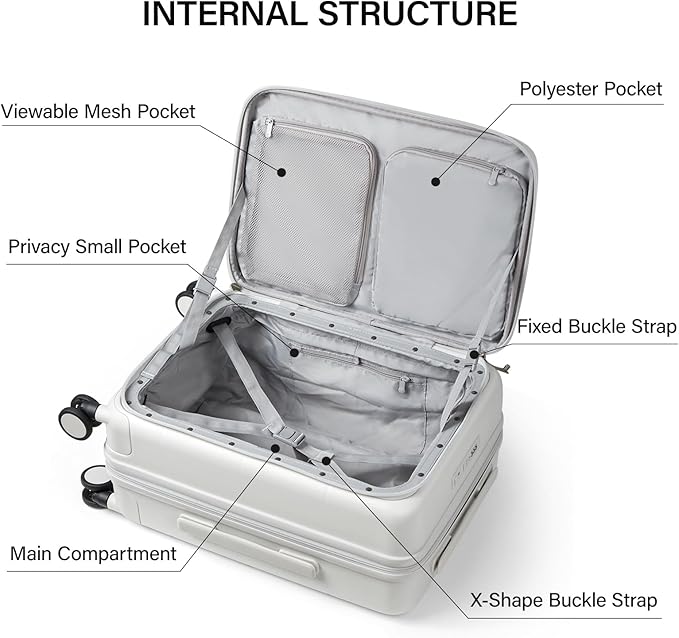 MILADA Expandable Checked Luggage 24 Inch Top Opening Travel Luggage Hard Shell Suitcases with Wheels TSA Approved Luggage Trunk Rolling Medium Checked Suitcase, White
