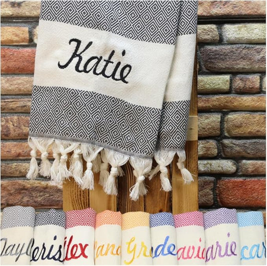 40x70, Personalized Beach Towel, Beach Bachelorette, Personalized Gifts, Bridesmaid Gifts, Girls Trip, Gift for Her, Wedding Gifts, Home Decor, Bridal Party, Beach Towel (Black)