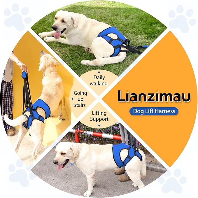 LIANZIMAU Dog Sling for Large Dogs Adjustable Hind Leg Support Lift Harness Help em up Harness Senior Canine Mobility Aid Carrier for Back Legs Walking Rehabilitation
