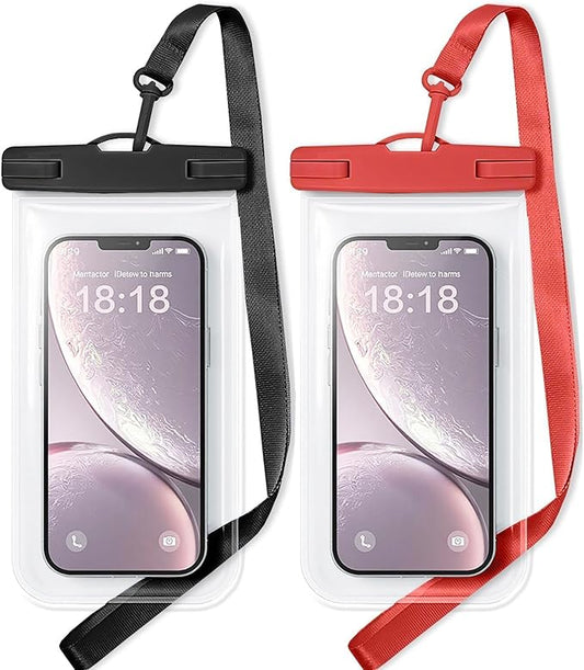 1/2 Pack Waterproof Phone Pouch Compatible with iPhone 17 16 15 Pro Max & Galaxy S24+/S23 7in Waterproof Phone Case, IPX8 Beach Travel Must Haves, Beach Essentials, Black and Red, 2 Pack
