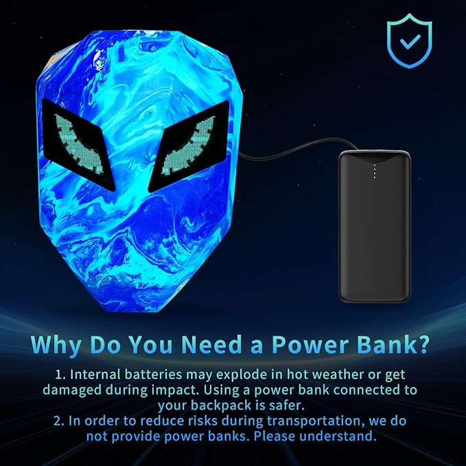 Motorcycle Backpack with LED Eyes, DIY Laptop Backpack for Riding, Cycling, Travel, Waterproof Hard Case Motorbike Bag, Large Size 19" SBlue