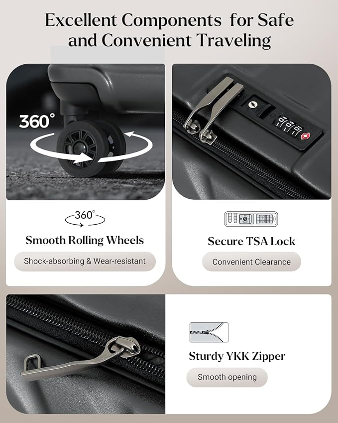 Checked Luggage, 28 Inch Luggage with Spinner Wheels, Large Suitcase with Lightweight PC Hard Shell, Aluminum Frame, Top Opening, YKK Zipper, TSA Lock (Black, 1PC)