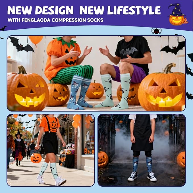 fenglaoda Compression Socks for Women Men Support Circulation 6 Pairs Socks For Nurse, Travel, Flight