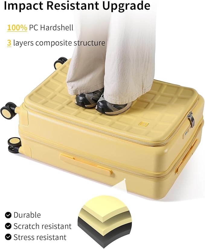 aji Expandable Top Opening 26 Inch Checked Luggage with Spinner Wheels, Large Suitcase with TSA Lock, Hard Shell Travel luggage Suitcases for Men Women, for 20+Days Travel, Cheese Yellow