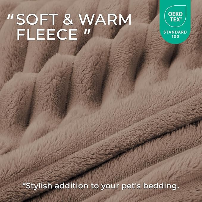 LINENLUX 1 Pack 3 Soft Dog Blanket Washable Warm Fleece Cat Blankets for Pet Puppy Fluffy Calming Flannel Brown/White/Blue Small