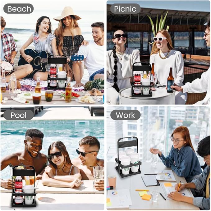 musbus Reusable Drink Carrier with Handle for Delivery Drivers, Portable Cup/Coffee Holder Accessories for Delivery, Foldable Drinks Caddy with Tray, Car Durable Plastic Festive Bottle, Vacation