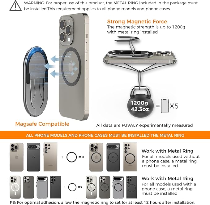[2025 New] FUVALY Magnetic Phone Grip for MagSafe Phone Tripods 4-in-1 Desk Stand, Phone Ring Holder for iPhone 17/16/15/14 Pro&Android (Grey)