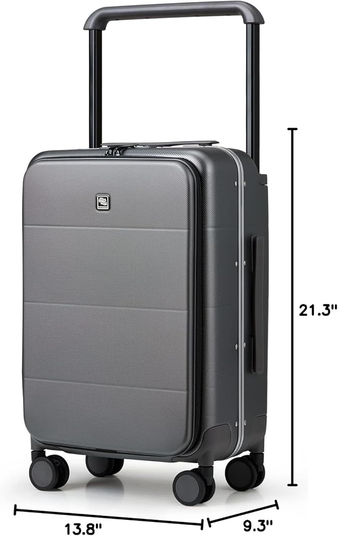Hanke Top Opening Carry On Luggage, 20 Inch Zipperless Aluminum Frame Wide Handle Luggage, All-PC Hard Shell Trunk Suitcase with Spinner Wheels, TSA Airline Approved (Graphite Grey, 40L)