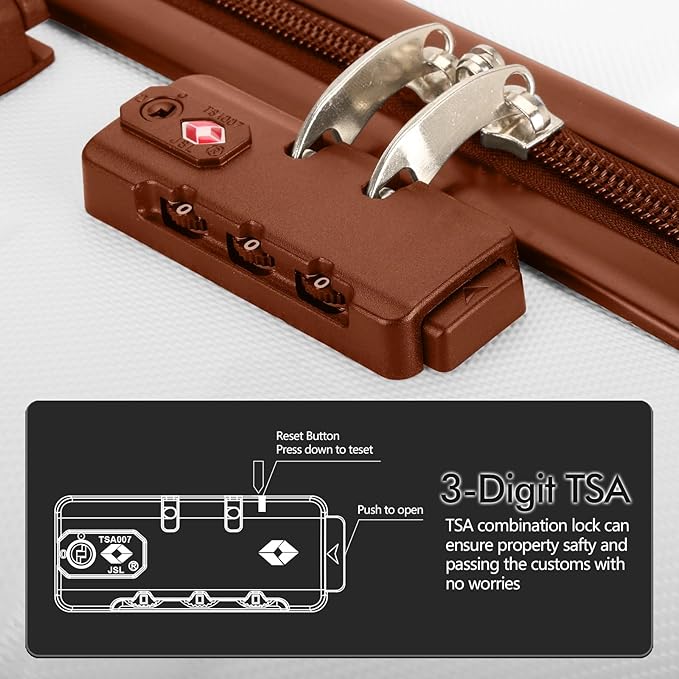 AnyZip Luggage PC ABS Hardside Lightweight Suitcase with 4 Universal Wheels TSA Lock Checked-Medium 24 Inch White Brown