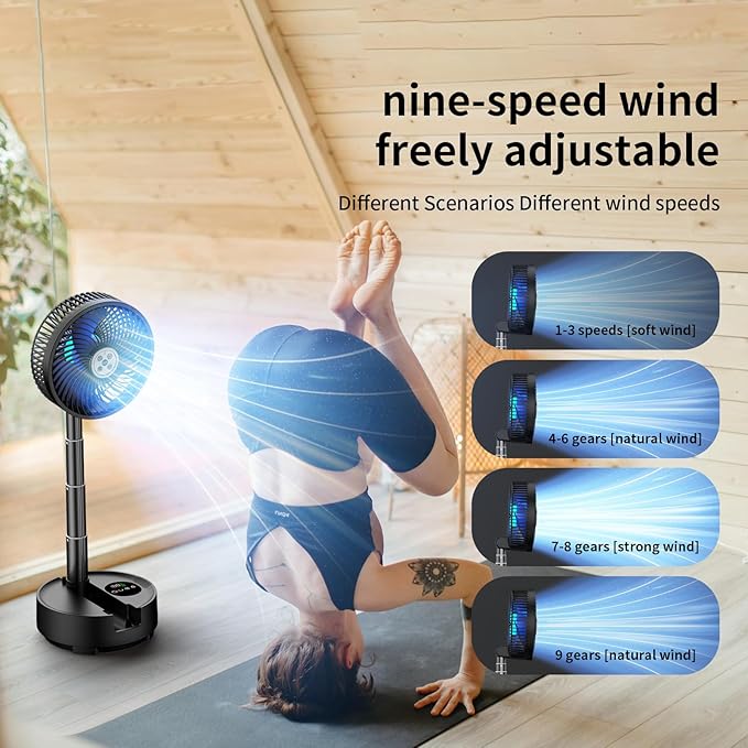 Socool 20000mAh 8 Inch Portable Fan Battery Operated Fans, Oscillating Charging Fan, Remote Control LED Light, 112 Hours Portable Foldable Fans for Camping Travel Outdoor