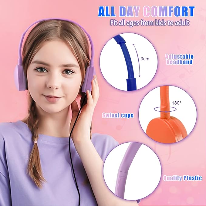 CN-Outlet Classroom Kids Headphones Bulk 100 Pack 10 Colourful Class Set of Headphones for Students Children Toddler Boys Girls Teen and Adult