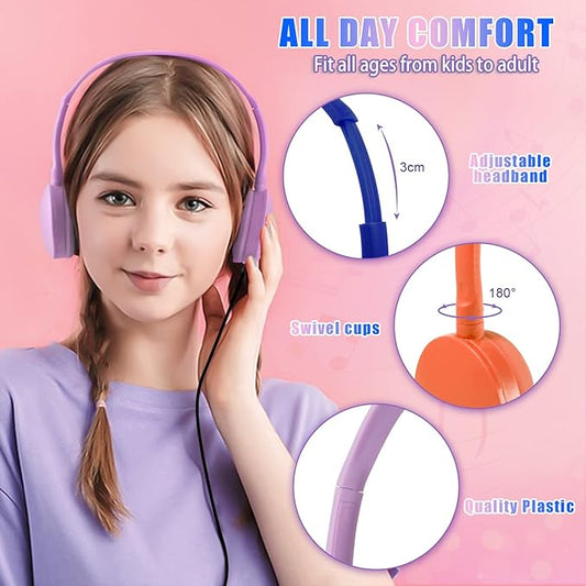 CN-Outlet Classroom Kids Headphones Bulk 100 Pack 10 Colourful Class Set of Headphones for Students Children Toddler Boys Girls Teen and Adult