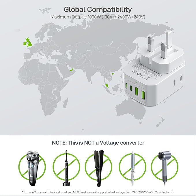 EPICKA Hybrid Travel Plug Adapter, 2 Packs Foldable & Detachable Type G (UK) VisaPlug, 8-in-1 International Power Adapter with 4 USB Ports (2 USB-C PD 20W), Travel Essentials for US to England