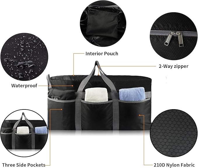 Foldable Duffle Bag, 96L Extra Large Travel Duffel bag Lightweight Weekender Bag for Men Women Water-proof & Tear Resistant,Black