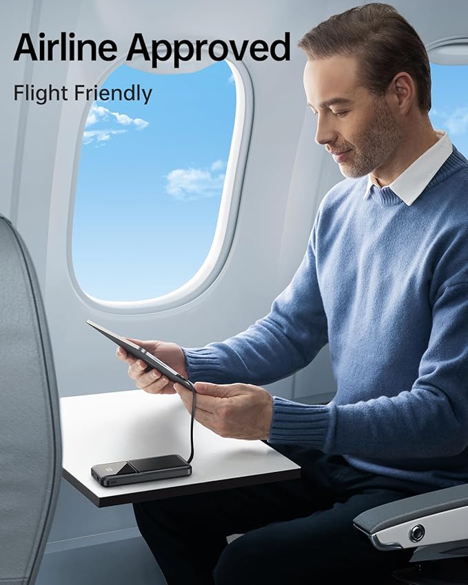 Portable Charger with Built in Cable - Power Bank Fast Charging 22.5W USB C 10000mAh LED Display Travel Battery Pack 5 Outputs & 3 Inputs for iPhone Samsung Android iPad Phones Tablets etc