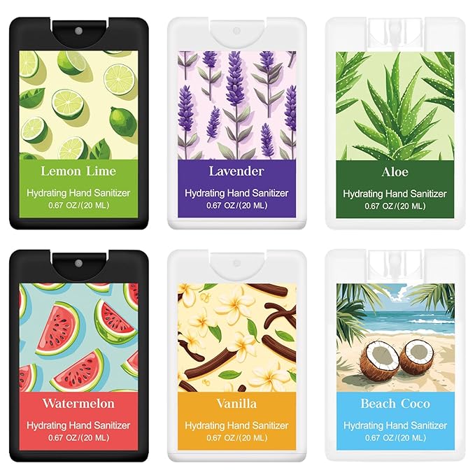 6 Pack Hand Sanitizer Spray Bulk Travel Size Hand Sanitizer Spray Mini Hydrating Pocket Gifts for Coworker Staff Teacher Holiday Favor(Black and White,Vivid)