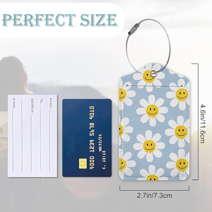 2 Pack Luggage Tag for Suitcases Cute White Daisy Flowers PU Leather Bag Travel Suitcase ID Identifier Baggage Tags for Women Men Travel