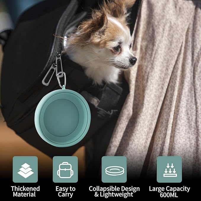 SLSON Spill Proof Dog Water Bowl for Cars,Collapsible No Splash Dog Travel Bowls Integrated Molding Portable Pet Bowl for Vehicle Road Trip Truck,RV,SUV,Boat Accessories (Morandi Green)