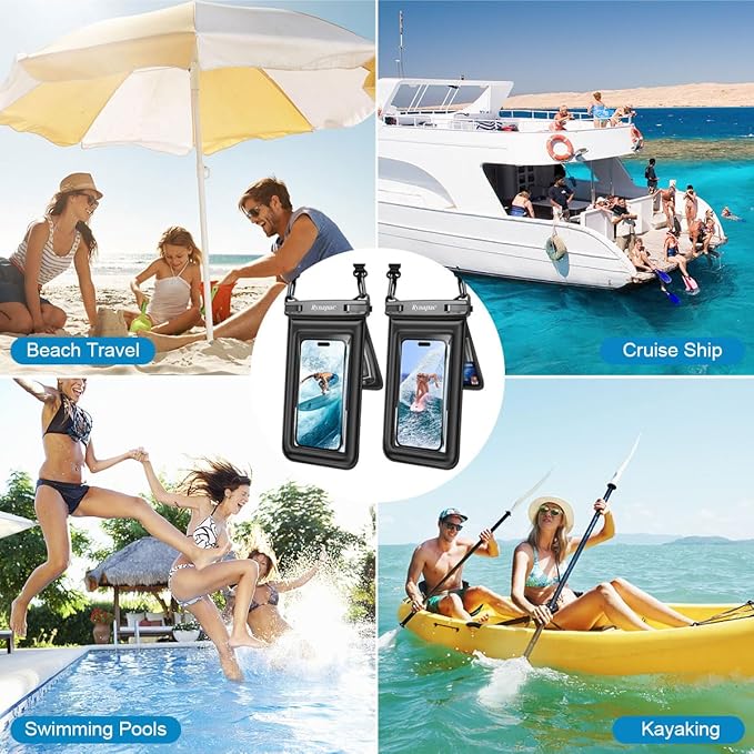 [Up to 8.5''] Floating Waterproof Phone Pouch, Double Bags Waterproof Phone Case with Lanyard for iPhone 17 16 15 Pro Max, Galaxy S25 Ultra, IPX8 Cellphone Dry Bag Beach Cruise Ship Essentials 2 Pack